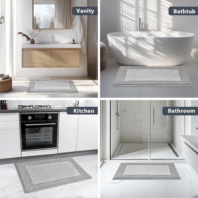 Bathroom Rugs U-Shaped 20" x 24", Non-Slip Extra Soft Absorbent Bath Rugs, Machine Washable Quick Dry Bath Mats for Toilet Base, Light Grey & Grey