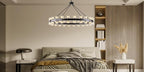 48 Inch Black Wagon Wheel Chandelier with Crystal Shade, Crystal Chandelier, Modern Farmhouse Style, Ideal for Dining Room, Kitchen, Entryways,48 Lights (Bulbs Included)