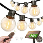 addlon 50FT Solar String Lights Outdoor Waterproof with Remote, G40 Globe Solar Patio Light with 27 LED Shatterproof Bulbs, 3 Modes, Dimmable Hanging for Outside Backyard Party
