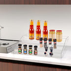 PMMASTO Widen Tiered Spice Rack, Seasoning Organizer, Clear Acrylic Vertical Shelves Can Organizer for Countertop, Cabinet, Pantry, Kitchen Organization and Storage - 3 Tier
