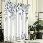 Eucalyptus Shower Curtain, Blue Grey Watercolor Leaves with Floral Botanical Bathroom Decor, Waterproof Fabric Bath Curtain Set with Hooks, 72x72 Inches