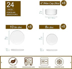 24 Pcs Porcelain Dinnerware Set for 8, White Chip and Scratch Resistant Dinner Set, Kitchen Plates and Bowls Set - Dishwasher & Microwave Safe Dinging Dishes Set, QOMO-1996