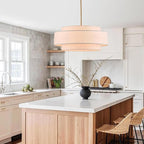 Modern 23.6" Large Drum Chandelier 6-Lights Vintage Modern Chandelier Light Fixture with Linen Shade Retro Farmhouse Drum Chandeliers for Dining Room, Kitchen Island, Living Room, Bedroom