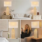 27.6" Vintage Table lamp, Farmhouse Bedside Table Lamps for Bedroom, Living Room, Dining Office, Huangdong Stone Color Lamp Base with White Linen