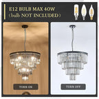 24”Modern Black Crystal Chandeliers Ceiling Round Smoke Gray Crystal Chandelier Luxury 4-Tier 12 Lights Pendant Light Fixture Contemporary for Dining Room Foyer Staircase Living Room