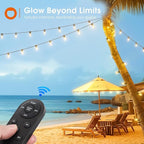 addlon 54FT Solar String Lights Outdoor Waterproof with USB Charging & Remote Control - Dimmable Solar Power Patio Lights with 26 LED Bulbs for Porch, Garden, Yard, Market, Bistro - Lasts 20+ Hrs