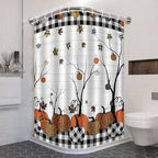 Fall Plaid Pumpkin Shower Curtain Farmhouse Buffalo Plaid Autumn Maple Leaves Thanksgiving Bathroom Curtains Waterproof Polyester Fabric Bath Curtain 72 x 72 Inch with 12 Hooks