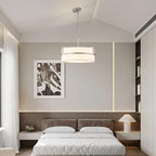 15.7" Modern Drum Chandelier Ceiling Light Fixture,3-Light Drum Pendant Light with White Fabric Shade,Adjustable Brushed Nickel Dining Room Chandelier for Kitchen Island Over Table Bedroom,E26