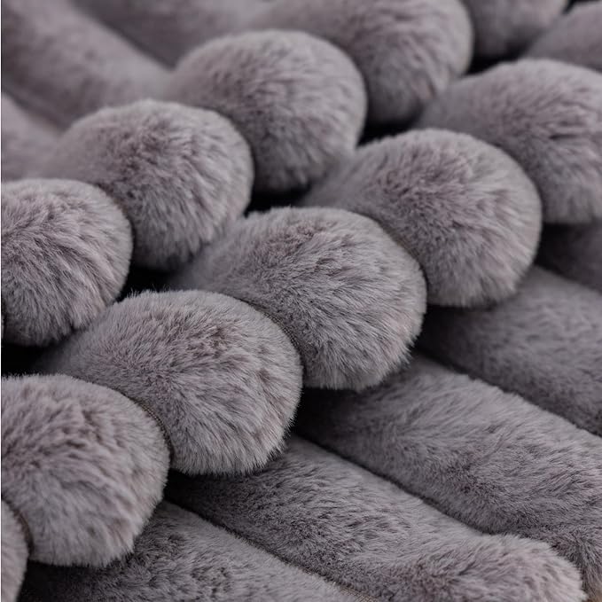 ZLINA Set of 2 Dark Grey Faux Fur Decorative Throw Pillow Covers Fluffy Striped Pillowcase Cushion Covers 24 x 24 Inch Decor Sofa Couch Bedroom