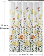 Long Fabric Floral Shower Curtain, Yellow Orange Green Flower Shower Curtains for Bathroom, Waterproof Bathroom Curtains, 72" W x 78" H