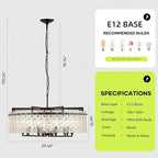 Black Crystal Chandeliers for Dining Room 10-Light, 29.5” Modern Water Ripple Glass Light Fixture, Farmhouse Round Lighting for Kitchen Island, Bar Table