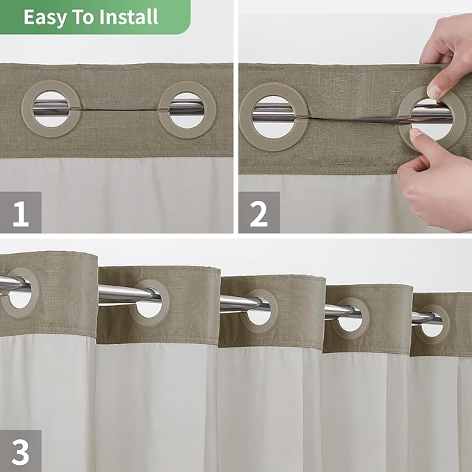 No Hook Shower Curtain with Snap-in Fabric Liner Set,Slub Textured Fabric Shower Curtains for Bathroom,Hotel Style Modern Shower Curtain,Water Repellent & Washable,71x74(72),Tan/Khaki