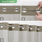 Long No Hook Shower Curtain with Snap-in Fabric Liner Set,Slub Textured Fabric Shower Curtains for Bathroom,Hotel Style Modern Shower Curtain,Water Repellent & Washable,71x80(78),Tan/Khaki