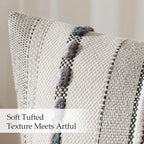 ANRODUO Pack of 2 Boho Decorative Throw Pillow Covers 18x18 Farmhouse Cushion Case Striped Chenille Pillow Cases Square Pillow Covers Accent Neutral Pillowcase for Sofa Couch Bed Fall, Gray Stripe