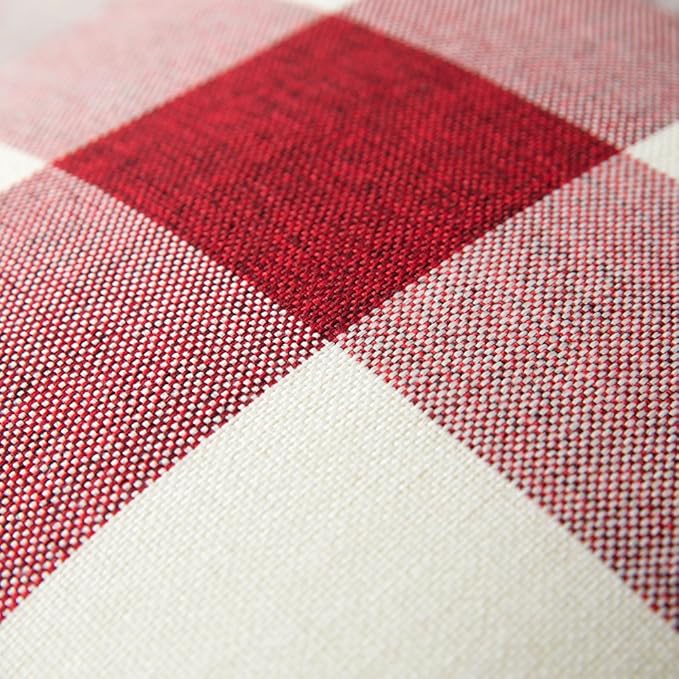 MIULEE Pack of 2 Christmas Classic Farmhouse Buffalo Check Plaids Polyester Linen Soft Solid White and Red Decorative Porch Throw Pillow Covers Home Decor Cushion Case for Sofa Bedroom 24 x 24 Inch