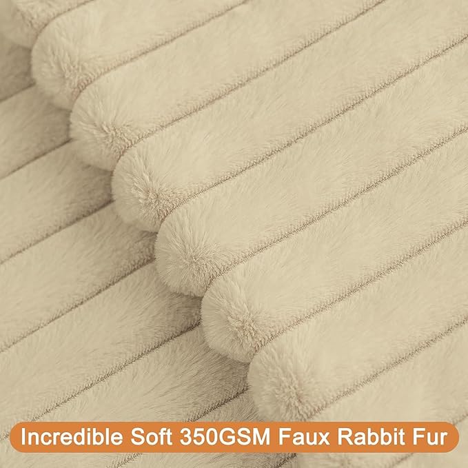 Double-Sided Faux Fur Plush Throw Pillow Covers 18x18 Set of 2 Fuzzy Striped Soft Cozy Pillowcase Luxury Decorative Pillows Square Shaggy Cushion Covers for Couch Sofa Bed,Beige