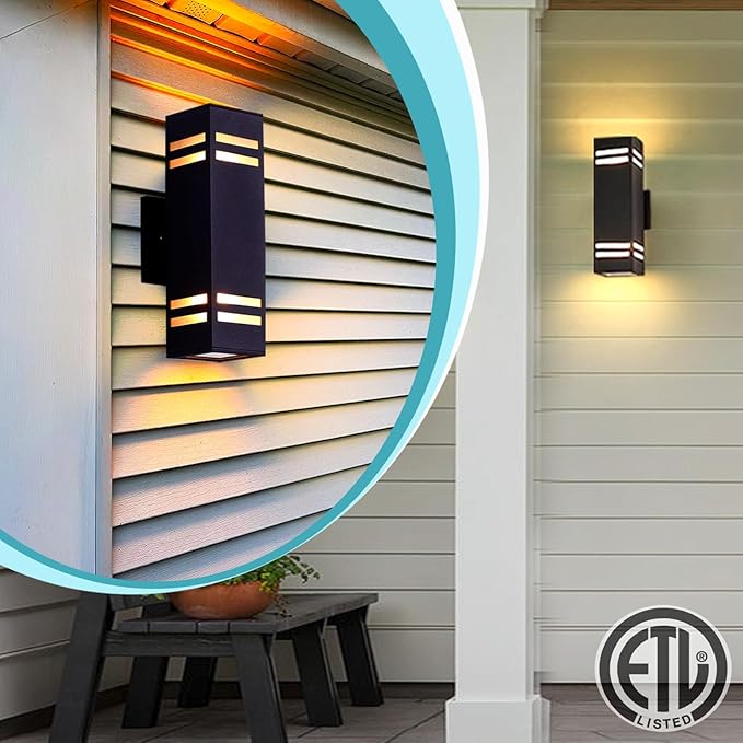 Up and Down Lights Outdoor Wall Light Fixtures, Aluminum Dusk to Dawn Outdoor Lighting Fixture, Modern Black Exterior Light Fixtures, Wall Mount Porch Light for House Front Door