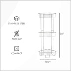 ToiletTree Products Stainless Steel Floor Shower Caddy - Corner Caddy Shelf for Bathroom and Bath Storage - Rust-Proof Caddy for Shampoo, Soap, and More