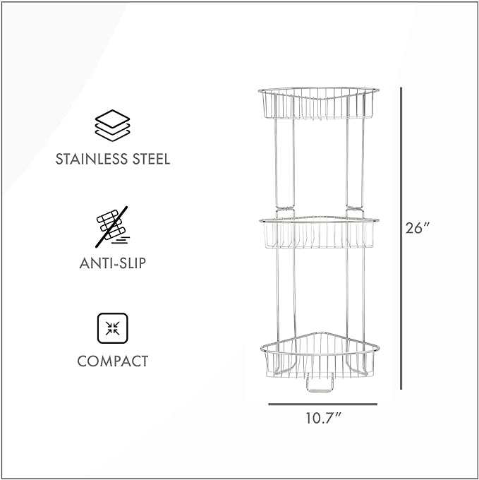 ToiletTree Products Stainless Steel Floor Shower Caddy - Corner Caddy Shelf for Bathroom and Bath Storage - Rust-Proof Caddy for Shampoo, Soap, and More