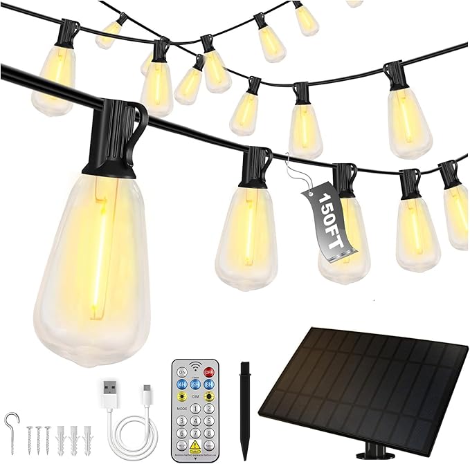 DAYBETTER 150ft Solar String Lights Outdoor Waterproof, 75 Bulbs 2700K Warm White Energy-Saving, Solar Lights for Garden, Patio, Backyard - Perfect for Homeowners