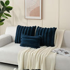FUTEI Navy Blue Decorative Throw Pillow Covers 12x20 Inch Set of 2, Square Soft Faux Rabbit Fur Big Striped Cushion Cover,Home Decor for Couch Sofa Bed Living Room