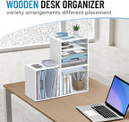 5-Tier Wood Desk Organizer, Paper Tray Organizer for Desk with Adjustable Storage Shelves, Desktop Paper Sorter Mail Holder for Office Home Classroom, White