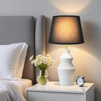 29.7" Modern Table Lamp, Single Farmhouse Rustic Bedside Lamp, White Cement lamp Base with Black Linen Shade, for Bedroom, Living Room Office Kids
