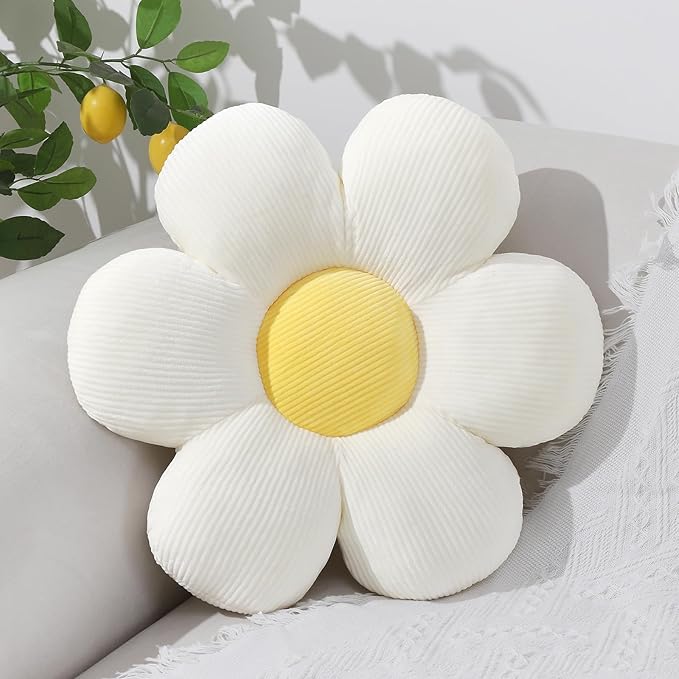 Six Petal Flower Pillow,Soft Flower Shaped Throw Pillows Cushion Seating for Home Decorative,Cute Daisy Throw Pillow for Bed Sofa Couch (White,15.7'')