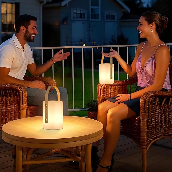 uuffoo LED Lamp Lantern Table Lamp Cordless Shower Lamp IP44 RGB and Warm White Dimmable for Indoor Outdoor Patio Camping Restaurant Home (White B)