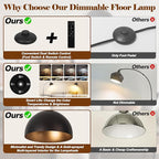 Bronze Arch Floor Lamps for Living Room Dimmable - Upgraded 9W LED Arc Lamp with 4 Color Temperatures, Remote Control Rustic Arched Floor Lamp, Reading Standing Lamp for Bedroom (Bulb Included) Brown