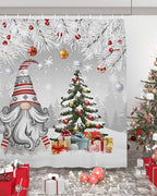 Vandarllin Christmas Gnome Shower Curtain, Winter Merry Christmas Tree Balls Shower Curtains Set with Hooks, Grey Waterproof Fabric Bathroom Curtains Decor Home Accessories,Stall 36 X 72 Inch