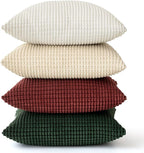 MIULEE Boho Farmhouse Throw Pillow Covers 18x18 Inch Set of 4 Soft Neutral Pillow Covers Christmas Red and Green Corduroy Couch Pillowcases Home Decor for Sofa Living Room Bed