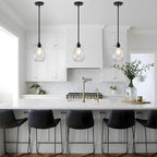 Glass Pendant Lights Kitchen Island, 1-Light Modern Black Pendant Light Fixtures with Hammered Glass and Rods, Small Hanging Light for Kitchen Sink Dining Room Bathroom
