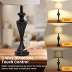 28.5" Tall Touch Table Lamp for Bedroom, Bedside Lamps with USB C+A & AC Port, 3 Way Dimmable Lamps for Night Stands, 2700K Black Farmhouse Bedroom Lamp for Living Room End Tables Office Desk