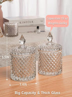 Jenseits 2-Pack Crystal Apothecary Jars with Lid, Cotton Ball Holders and Qtip Holder for Home Decor