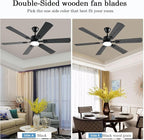 56inch Black Ceiling Fans with Lights and Remote/App Control, Dimmable LED, Reversible DC Motor, Noiseless, 6 Double-Side blades, 6 Speeds Low Profile Ceiling Fan for Indoor/Outdoor Use
