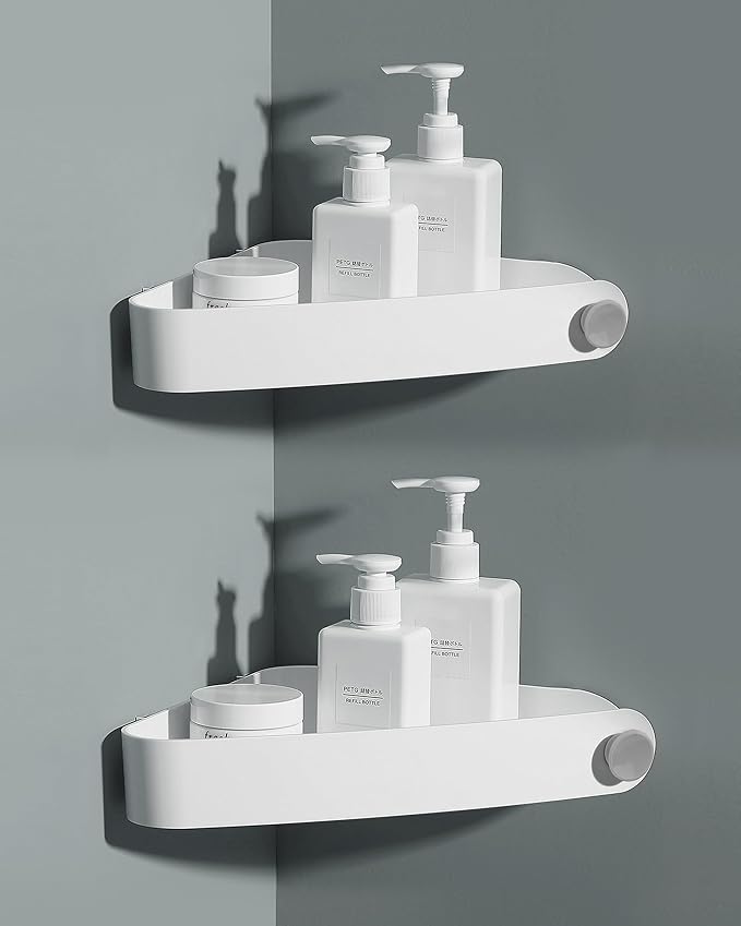 Sotfamily Shower Caddy Corner, 2 Pack Adhesive Corner Shower Shelves for Bathroom Organizers and Storage, Rust Free Plastic Rack for Bathroom Accessories & Decor, White
