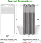 stall no Hook Tufted Shower Curtain with snap in Liner Set, White Waterproof Fabric Inner Liner,Boho Style Shower Curtain with See Through top Window, WarmGrey, 36Wx74H