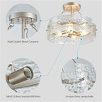 XINGQI Drum Ceiling Lights for Dining Room 4-Light Modern Farmhouse Water Ripple Glass Sliver Ceiling Lighting Fixture 15.7" Bedroom Living Room Hallway Entryway