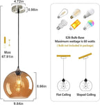 Amber Glass Pendant Lights Kitchen Island Globe Pendant Light Fixtures Modern Pendant Lighting for Bedroom Living Dining Room Light Fixture (9.84 in, 1 Pack)