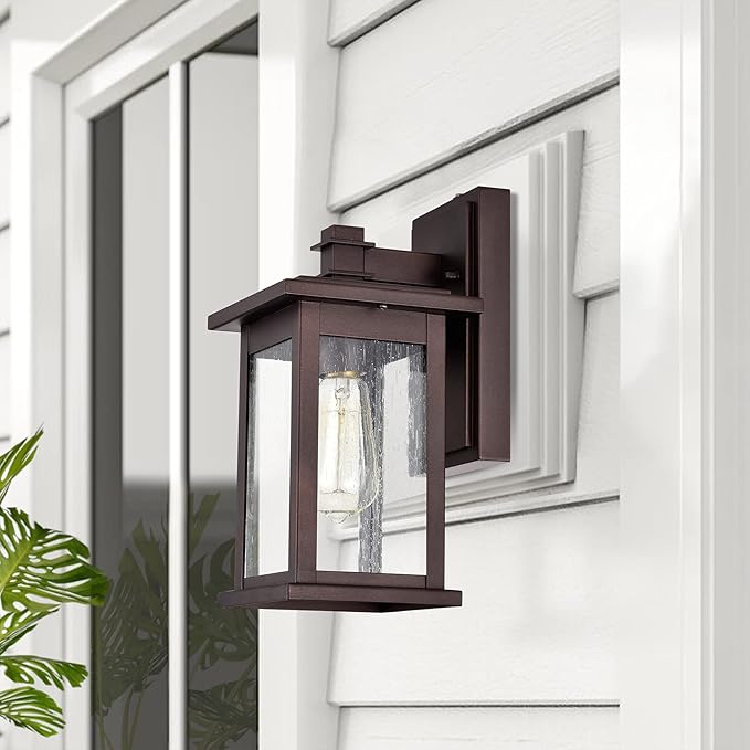 MICSIU Dusk to Dawn Outdoor Wall Light Fixture, Oil Rubbed Bronze Exterior Wall Sconce with Clear Seedy Glass, 12.25 Inch Outside Lights for House, Garden, Garage, Patio, Doorway, Pathway, Balcony.