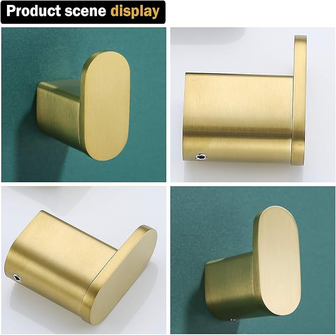 RANDOM Brushed Gold Towel Hook - SUS304 Stainless Steel Gold Hooks for Wall - Bathroom Wall Mounted Hand Towel Holder Robe Hook Coat Hook (2 Packs).96026-8BG