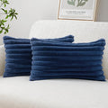 MIULEE Faux Fur Lumbar Decorative Throw Pillow Covers 12x20 Inch Set of 2, Coastal Modern Art Home Decor Soft Plush Couch Pillows Cozy Fluffy Cushion Covers for Sofa Bed Navy Blue