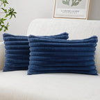 MIULEE Faux Fur Lumbar Decorative Throw Pillow Covers 12x20 Inch Set of 2, Coastal Modern Art Home Decor Soft Plush Couch Pillows Cozy Fluffy Cushion Covers for Sofa Bed Navy Blue
