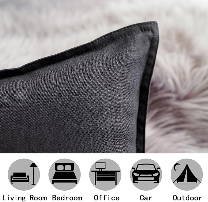Jeanerlor Set of 2 Decorative Cotton Linen Couch Throw Pillow Case 26"x26" Sofa Pillow Durable Classy, Comfortable Cushion Cover for Living Room Car (65 x 65cm) Dark Grey