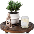 Round Decorative Tray Framhouse Bathroom Decor Wood Riser Kitchen Countertop Organizer for Perfume, Candle, Plant, 12 inch Walnut