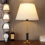 21" Bedside Lamps for Bedroom Living Room Modern Table Lamp Nightstand Lamp for End Tables 3-Color Temperatures Pull Chain Switch Wood Fabric for Home/Office/Desk Decor (Light Brown+Brass)