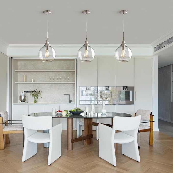 Pendant Lights Kitchen Island: Brushed Nickel Light Fixture Farmhouse with Clear Glass - 10 Inch Mid Century Globe Kitchen Lighting Fixtures Ceiling for Hallway