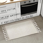 Savi Home Cotton Woven Jacquard Bathroom Rug, Woven Fringe Bathroom Mats, 100% Cotton, Non - Slip Bath Mat, Durable Thick Bath Mat 20”x38” with Fringes, Ivory