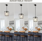 3 Pack Black Pendant Lights 1-Light Farmhouse Pendant Lights Kitchen Island Lantern Iron Cage Hanging Light Fixtures with Clear Glass Shade for Entryway, Hallway, Foyer, Porch, Dining Room